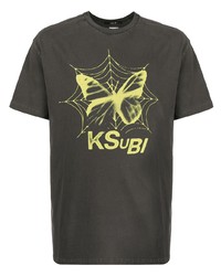 dunkelbraunes bedrucktes T-Shirt mit einem Rundhalsausschnitt von Ksubi