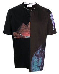 dunkelbraunes bedrucktes T-Shirt mit einem Rundhalsausschnitt von Lanvin