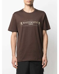 dunkelbraunes bedrucktes T-Shirt mit einem Rundhalsausschnitt von Mastermind Japan