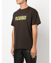 dunkelbraunes bedrucktes T-Shirt mit einem Rundhalsausschnitt von Pleasures