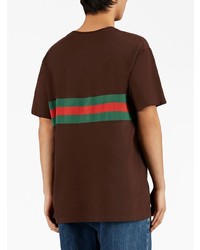 dunkelbraunes bedrucktes T-Shirt mit einem Rundhalsausschnitt von Gucci