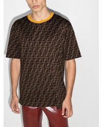 dunkelbraunes bedrucktes T-Shirt mit einem Rundhalsausschnitt von Fendi