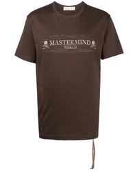 dunkelbraunes bedrucktes T-Shirt mit einem Rundhalsausschnitt von Mastermind Japan