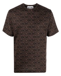 dunkelbraunes bedrucktes T-Shirt mit einem Rundhalsausschnitt von Moschino