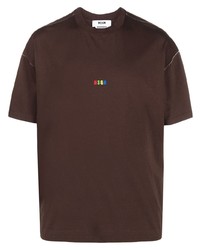 dunkelbraunes bedrucktes T-Shirt mit einem Rundhalsausschnitt von MSGM