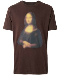 dunkelbraunes bedrucktes T-Shirt mit einem Rundhalsausschnitt von Off-White