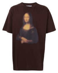 dunkelbraunes bedrucktes T-Shirt mit einem Rundhalsausschnitt von Off-White