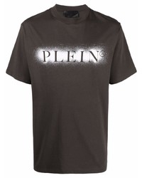 dunkelbraunes bedrucktes T-Shirt mit einem Rundhalsausschnitt von Philipp Plein