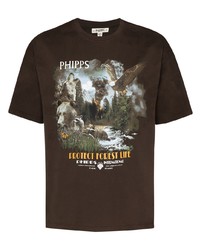 dunkelbraunes bedrucktes T-Shirt mit einem Rundhalsausschnitt von Phipps