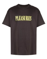 dunkelbraunes bedrucktes T-Shirt mit einem Rundhalsausschnitt von Pleasures