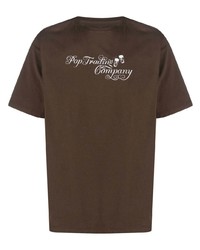 dunkelbraunes bedrucktes T-Shirt mit einem Rundhalsausschnitt von Pop Trading Company