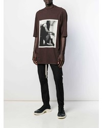 dunkelbraunes bedrucktes T-Shirt mit einem Rundhalsausschnitt von Rick Owens DRKSHDW