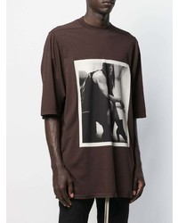 dunkelbraunes bedrucktes T-Shirt mit einem Rundhalsausschnitt von Rick Owens DRKSHDW