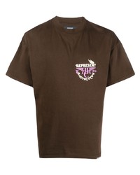 dunkelbraunes bedrucktes T-Shirt mit einem Rundhalsausschnitt von Represent