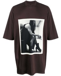 dunkelbraunes bedrucktes T-Shirt mit einem Rundhalsausschnitt von Rick Owens DRKSHDW