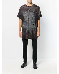 dunkelbraunes bedrucktes T-Shirt mit einem Rundhalsausschnitt von Balmain