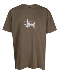 dunkelbraunes bedrucktes T-Shirt mit einem Rundhalsausschnitt von Stussy