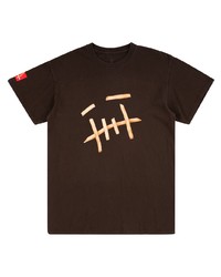 dunkelbraunes bedrucktes T-Shirt mit einem Rundhalsausschnitt von Travis Scott Astroworld