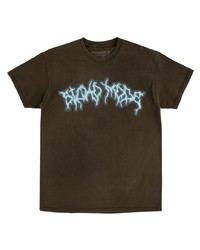 dunkelbraunes bedrucktes T-Shirt mit einem Rundhalsausschnitt von Travis Scott