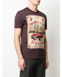 dunkelbraunes bedrucktes T-Shirt mit einem Rundhalsausschnitt von Dolce & Gabbana