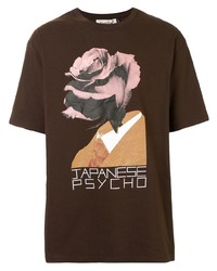 dunkelbraunes bedrucktes T-Shirt mit einem Rundhalsausschnitt von Undercover