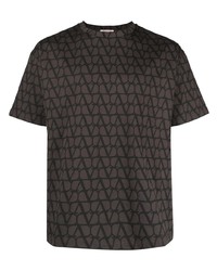 dunkelbraunes bedrucktes T-Shirt mit einem Rundhalsausschnitt von Valentino Garavani