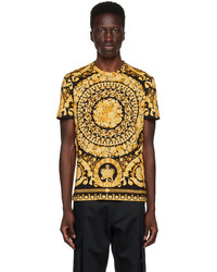 dunkelbraunes bedrucktes T-Shirt mit einem Rundhalsausschnitt von Versace