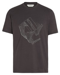 dunkelbraunes bedrucktes T-Shirt mit einem Rundhalsausschnitt von Z Zegna
