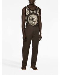 dunkelbraunes bedrucktes Trägershirt von Dolce & Gabbana