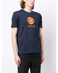 dunkelbraunes besticktes T-Shirt mit einem Rundhalsausschnitt von Versace