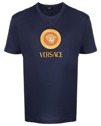 dunkelbraunes besticktes T-Shirt mit einem Rundhalsausschnitt von Versace