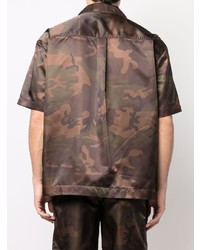 dunkelbraunes Camouflage Kurzarmhemd von Feng Chen Wang