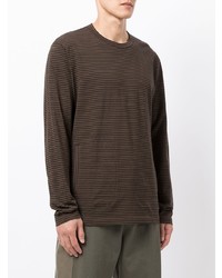 dunkelbraunes horizontal gestreiftes Langarmshirt von Junya Watanabe MAN