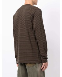 dunkelbraunes horizontal gestreiftes Langarmshirt von Junya Watanabe MAN