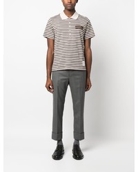 dunkelbraunes horizontal gestreiftes Polohemd von Thom Browne