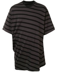 dunkelbraunes horizontal gestreiftes T-Shirt mit einem Rundhalsausschnitt von Julius