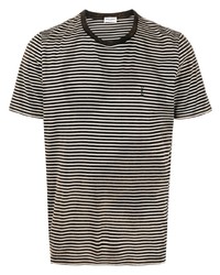 dunkelbraunes horizontal gestreiftes T-Shirt mit einem Rundhalsausschnitt von Saint Laurent