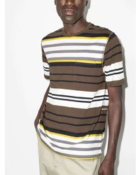 dunkelbraunes horizontal gestreiftes T-Shirt mit einem Rundhalsausschnitt von Pop Trading Company
