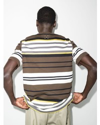dunkelbraunes horizontal gestreiftes T-Shirt mit einem Rundhalsausschnitt von Pop Trading Company
