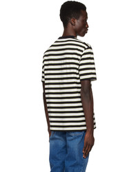 dunkelbraunes horizontal gestreiftes T-Shirt mit einem Rundhalsausschnitt von Ps By Paul Smith