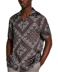 dunkelbraunes Kurzarmhemd mit Paisley-Muster
