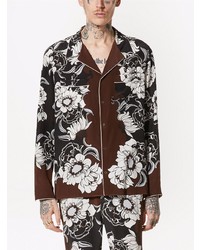 dunkelbraunes Langarmhemd mit Blumenmuster von Valentino