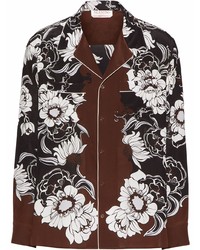dunkelbraunes Langarmhemd mit Blumenmuster von Valentino