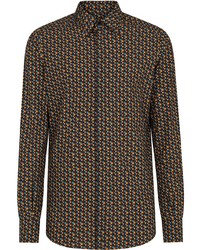 dunkelbraunes Langarmhemd mit geometrischem Muster von Dolce & Gabbana