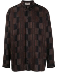 dunkelbraunes Langarmhemd mit Karomuster von Tom Wood