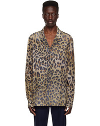 dunkelbraunes Langarmhemd mit Leopardenmuster von Balmain