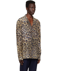 dunkelbraunes Langarmhemd mit Leopardenmuster von Balmain