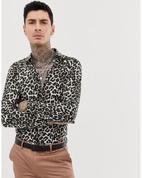 dunkelbraunes Langarmhemd mit Leopardenmuster von Devils Advocate