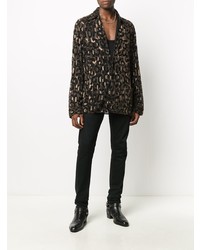 dunkelbraunes Langarmhemd mit Leopardenmuster von Versace