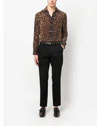 dunkelbraunes Langarmhemd mit Leopardenmuster von Tom Ford